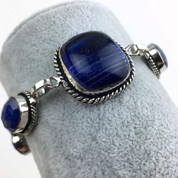 New Faceted Sapphire Crystal Stone & Dichroic Acrylic Silver Bracelet 7 - 7.5 - Picture 8 of 8